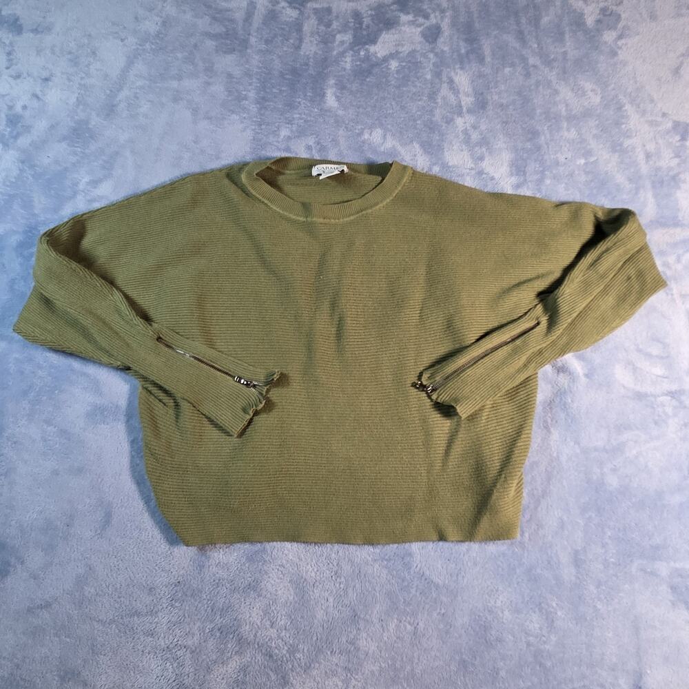 Carmen Marc Valvo Sweater Womens XL Olive Green Ribbed Zip Cuff Dolman Sleeve